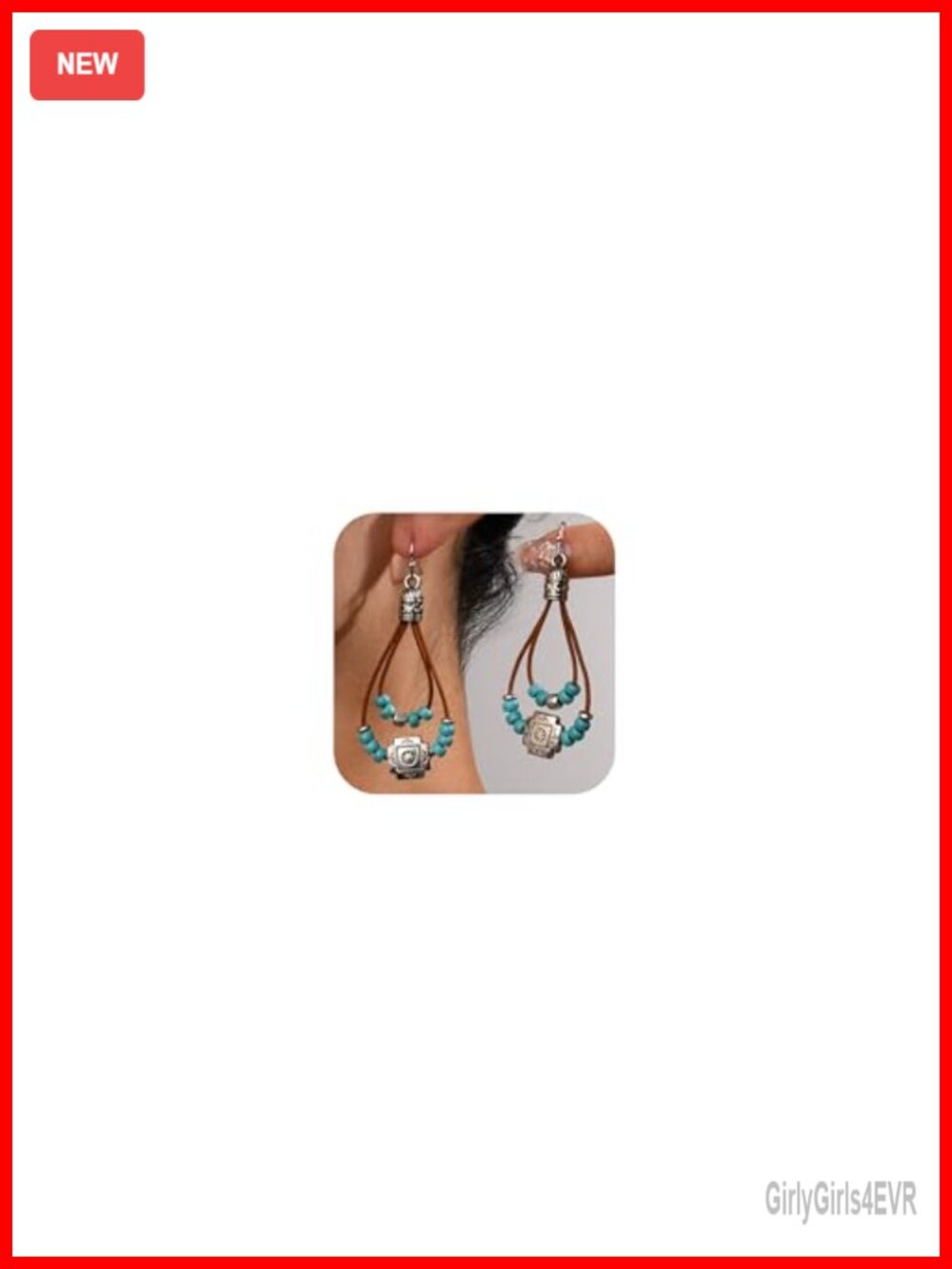 Western Turquoise Drop Dangle Earrings Alloy Push Back